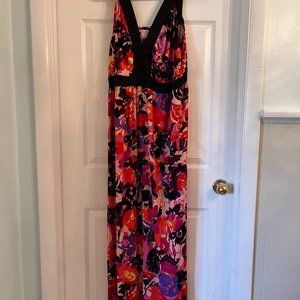 Fashion Bug  - Pink and Purple Floral Print Maxi Dress 	Size: 26	: